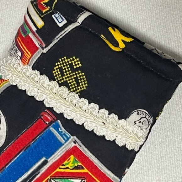 Handmade Money Pattern Padded Fabric Eyeglasses Soft Case Black 7"x3.5" - Picture 8 of 11